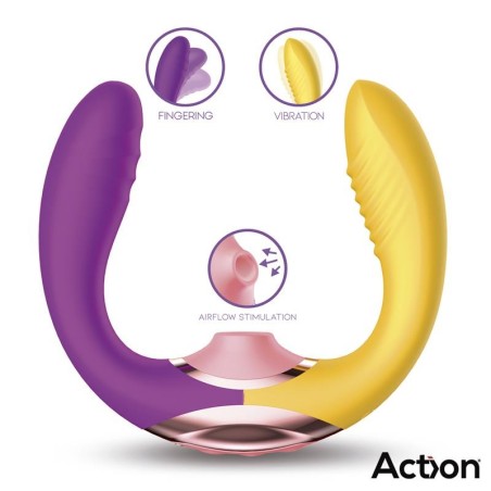 Vibromasseur 3-en-1 Two Lovers avec stimulateur digital et fonction succion
