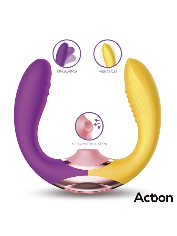 Vibromasseur 3-en-1 Two Lovers avec stimulateur digital et fonction succion