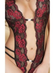 Body dentelle - Roses rouges (Taille : S/M)
