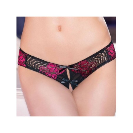 Tanga dentelle ouvert - Noir et rose (Taille : M)