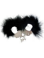 menottes poignés metal et plumes noires
