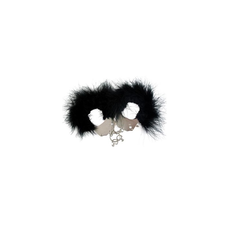 menottes poignés metal et plumes noires