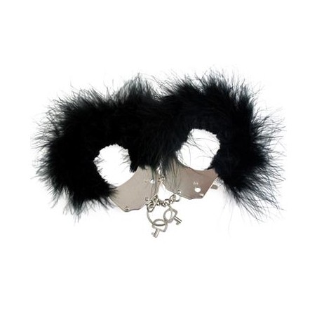 menottes poignés metal et plumes noires