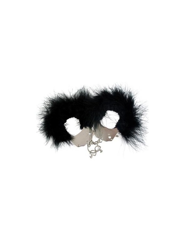 menottes poignés metal et plumes noires